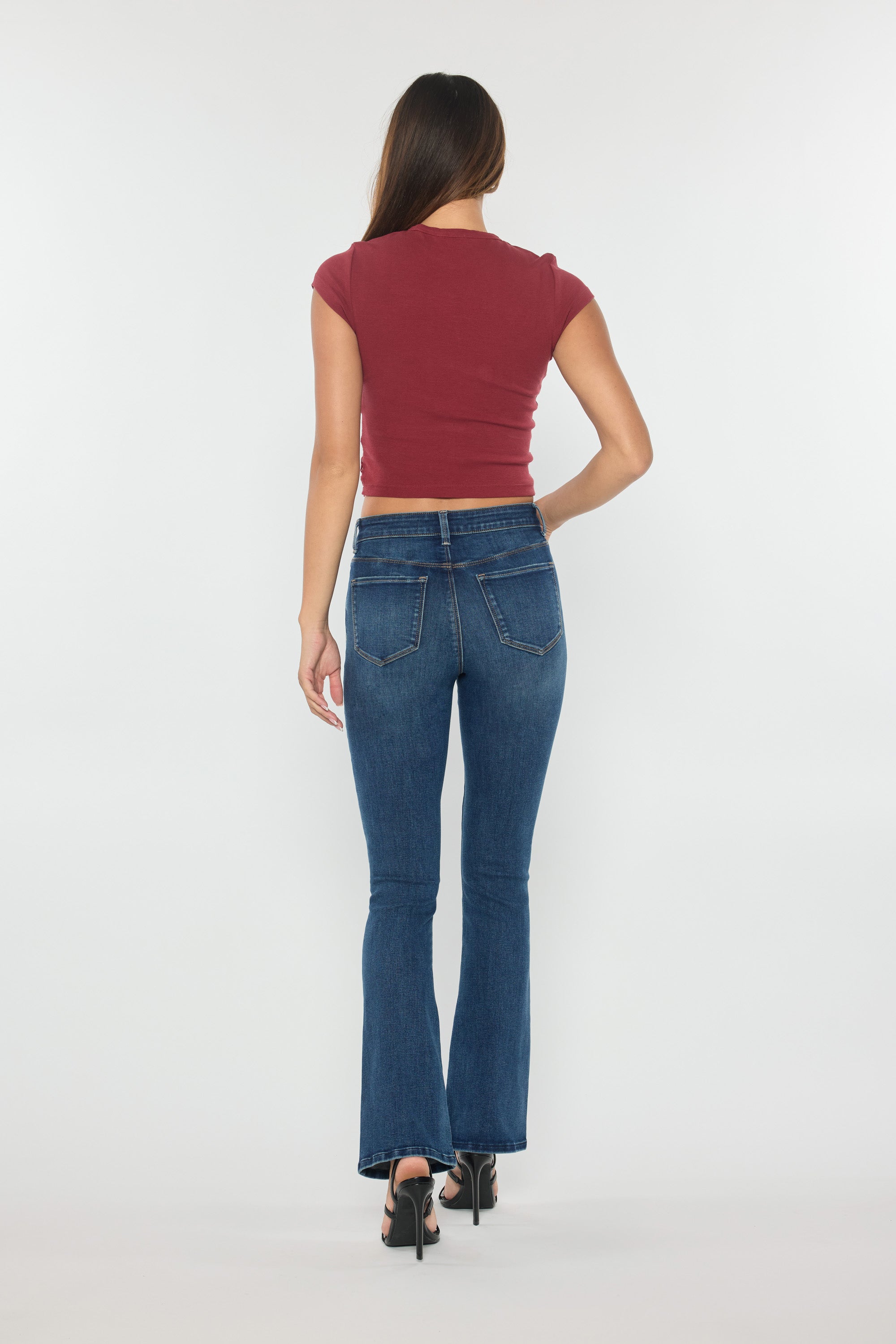 Women's bootcut jeans boots in dark wash denim for chic style