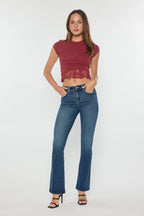 Women's blue bootcut jeans boots for a trendy casual look