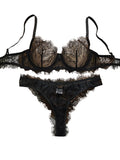 Black lace bra with matching panties for elegant lingerie sets