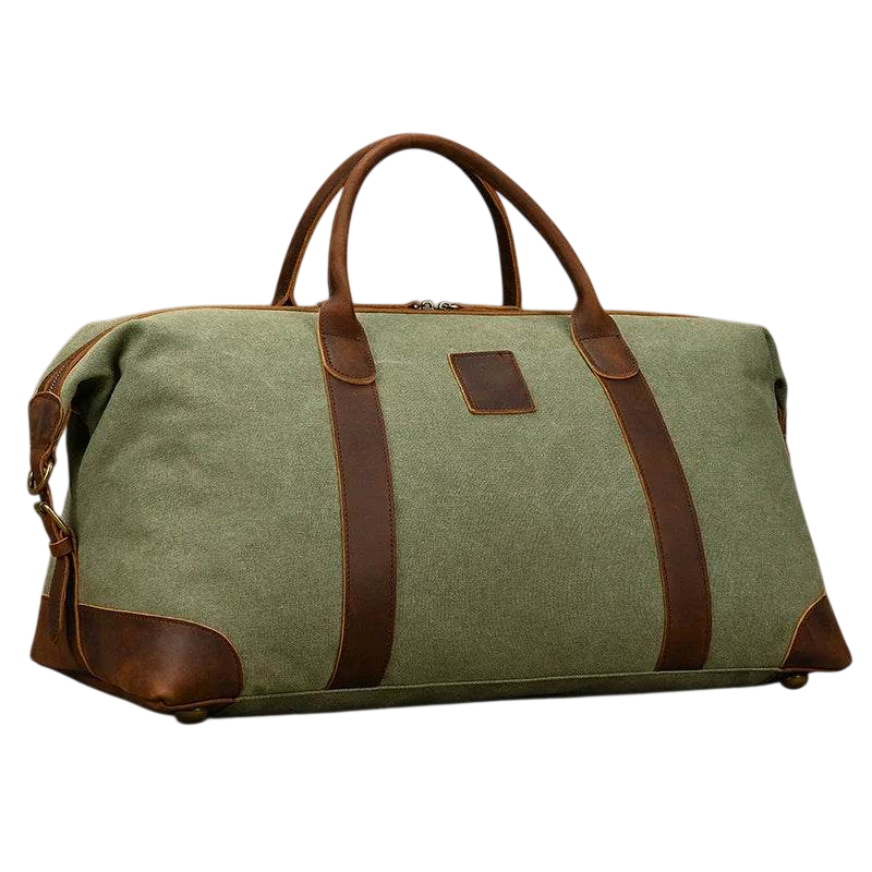 Canvas & Leather Travel Bag for Men Large Shoulder Weekender