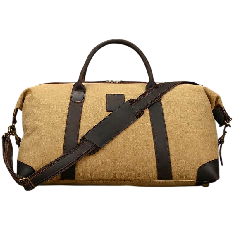 Canvas & Leather Travel Bag for Men Large Shoulder Weekender