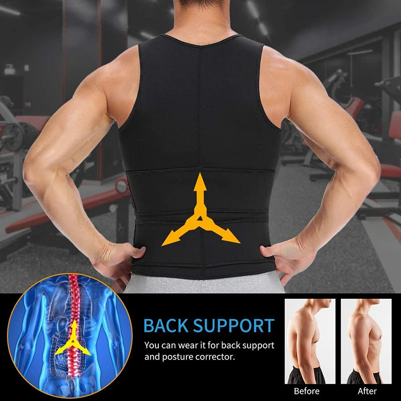 Men's black compression shirt for back support and posture correction