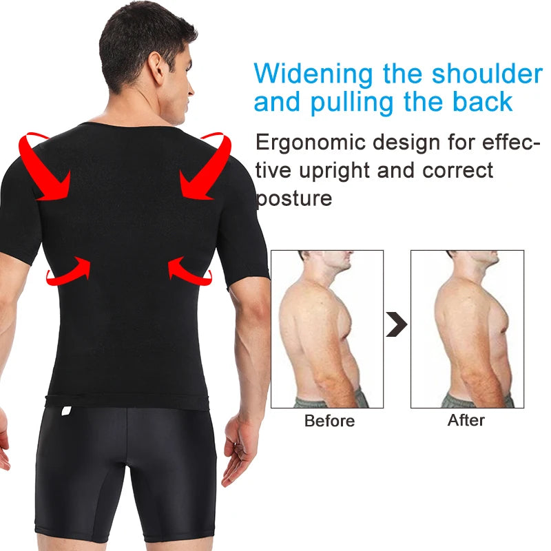 Men's black compression shirt for improved posture and support