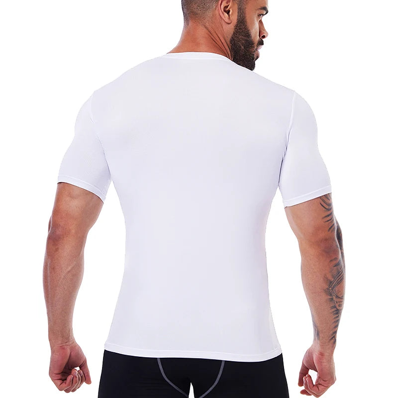 Men's white compression shirt for athletic performance and support