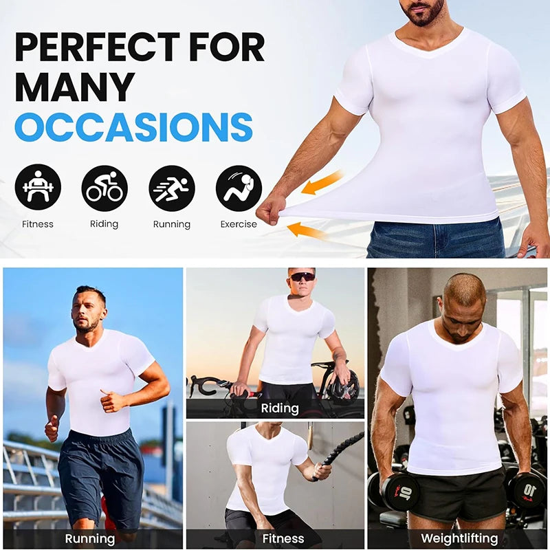 Men's white compression a shirt for fitness and exercise
