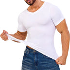 Men's white compression a shirt, stretchy fabric for active wear