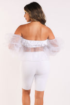 Organza Sleeve Detailed Top & Matching Shorts 2 Piece Set White