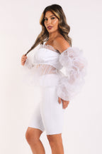 Organza Sleeve Detailed Top & Matching Shorts 2 Piece Set White