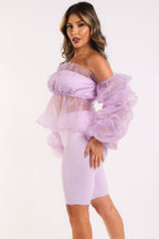 Organza Sleeve Detailed Top & Matching Shorts 2 Piece Set lavndr