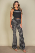 Women's black flared pants, patterned, perfect for casual outings
