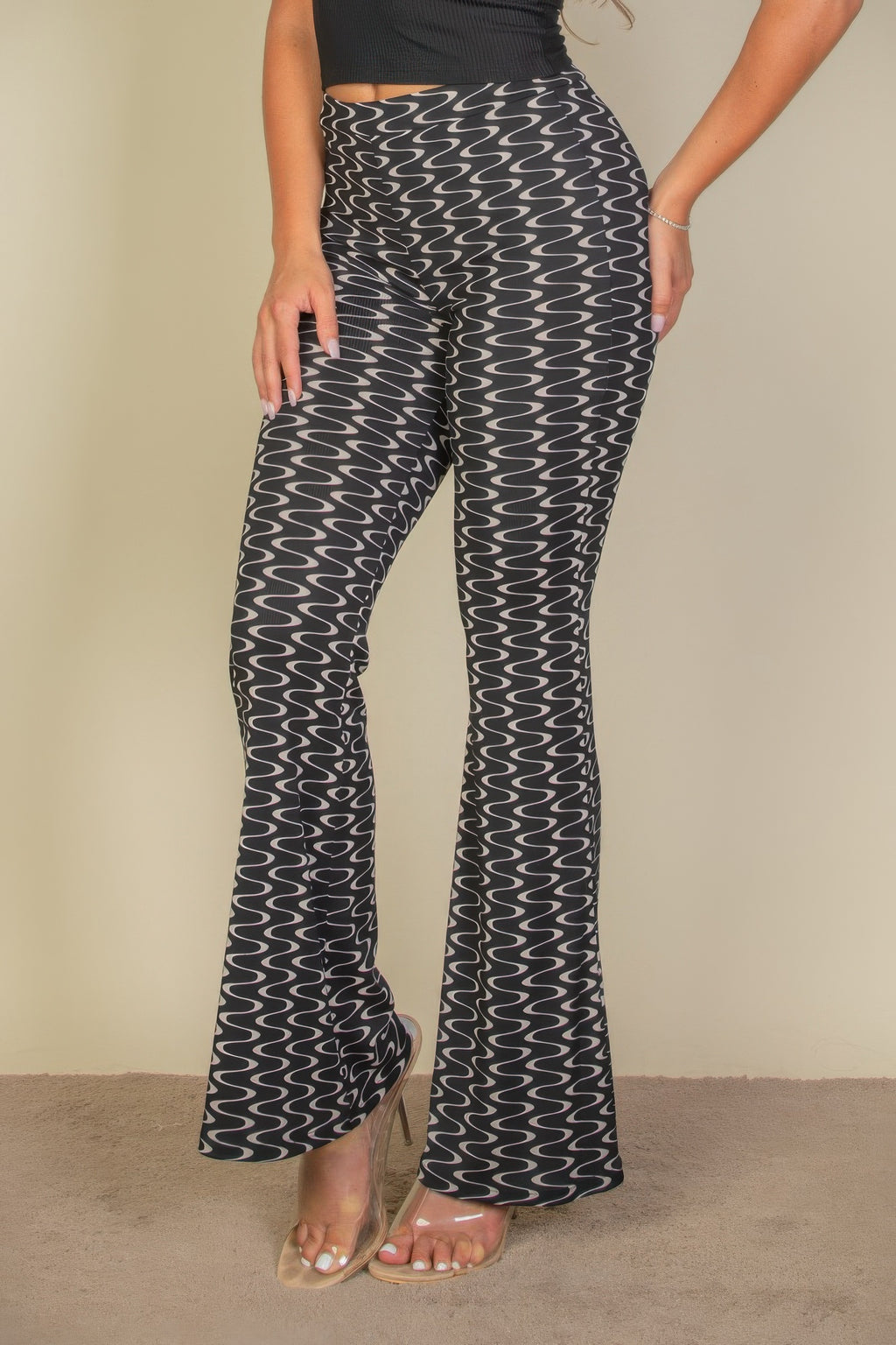 Women's patterned flared pants, casual style, high waist jeans with high waist