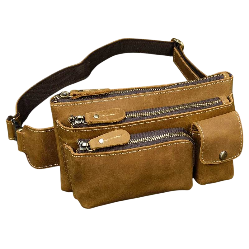 Genuine Leather Waist Bag Belt Pouch for Men Vintage Fanny