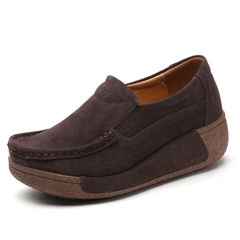 Women's brown platform flats made of suede for casual wear