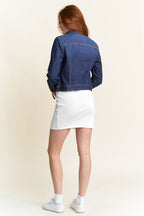Women's denim jacket in dark blue, perfect for casual outings