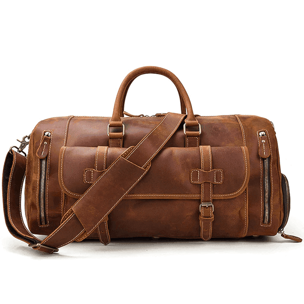 Large leather travel bag from VacationGrabs with multiple pockets and a stylish design for all your travel needs