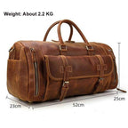 Large leather travel bag by VacationGrabs with multiple pockets and sturdy handles