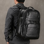 Men's black leather backpack backpack for travel and daily use
