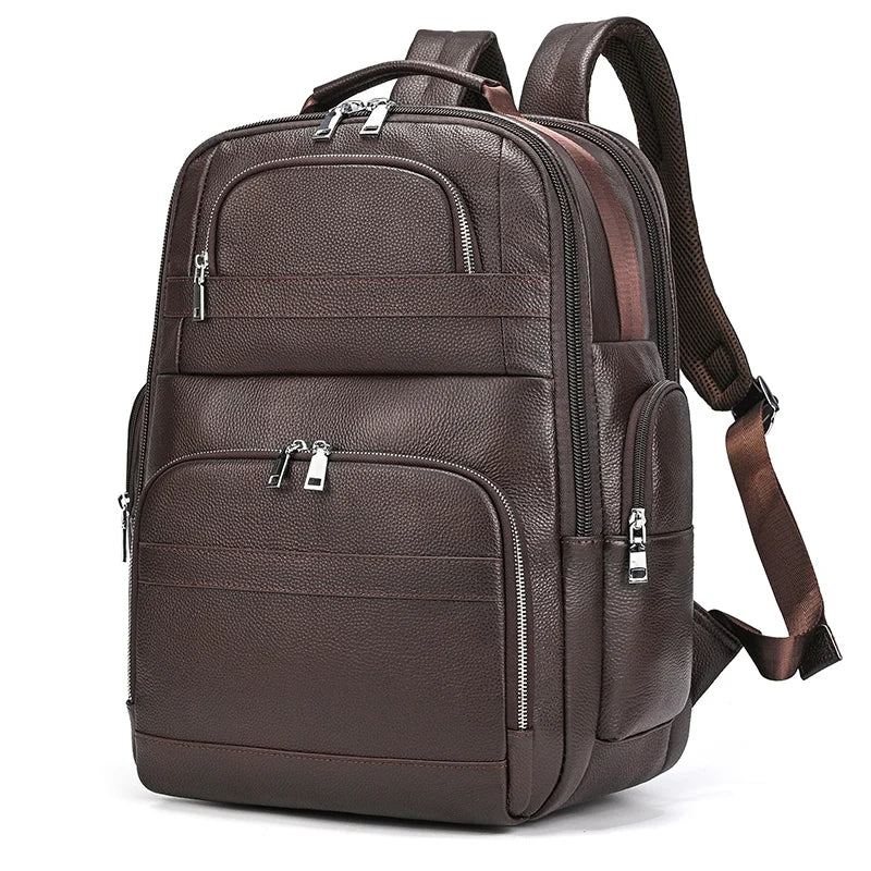 Brown leather backpack backpack for travel and daily use