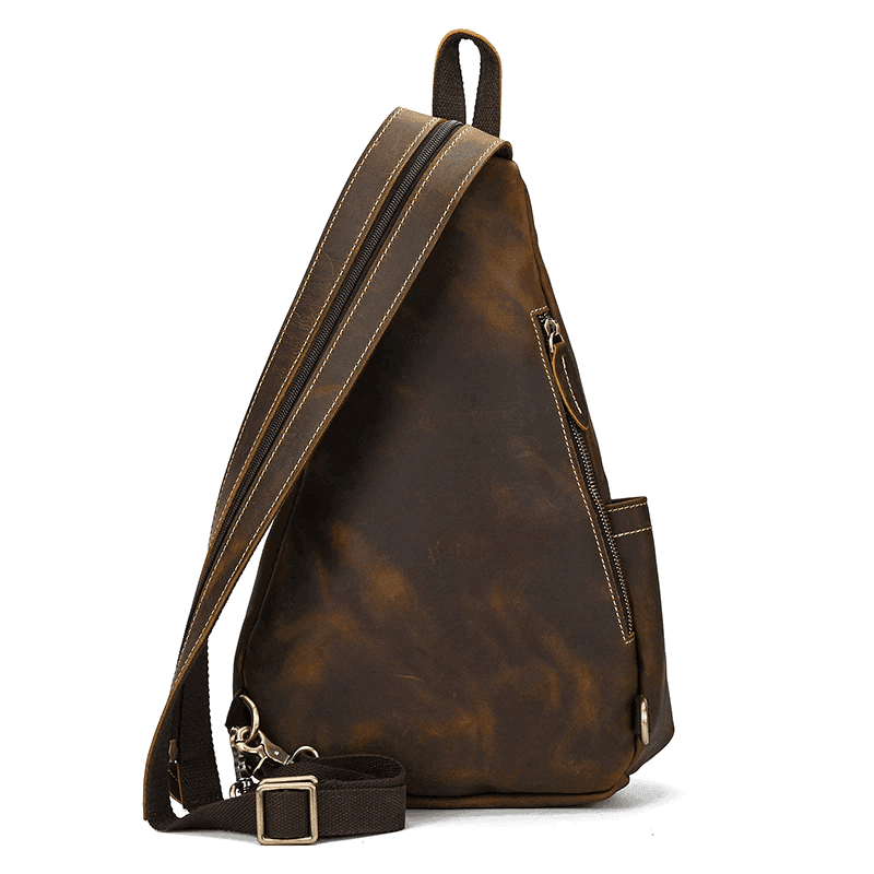 Stylish leather black sling bag with adjustable strap and side pocket for easy access