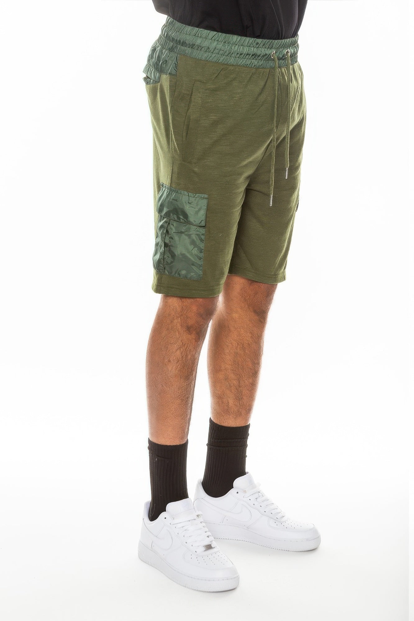 Men's lightweight running shorts in olive green, ideal for workouts