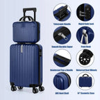 Navy luggage set with hard shell, telescopic handle, and dual wheels
