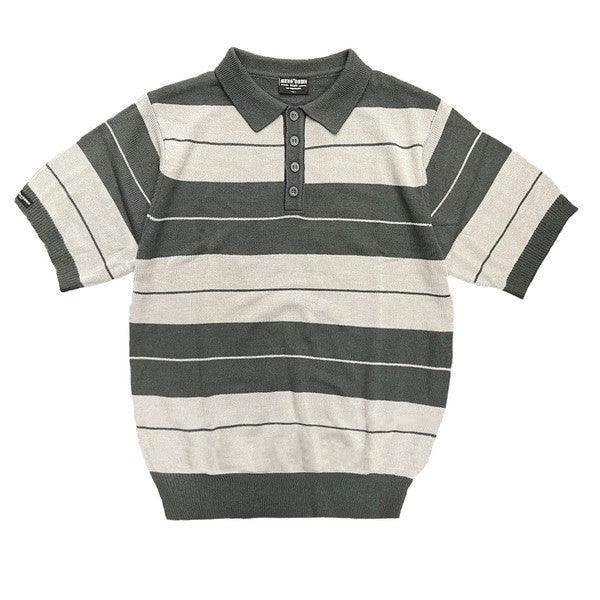 Mens Collared Knit Shirts Short Sleeve Striped Polo - VacationGrabs