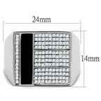 Stylish mens silver ring with cz stones featuring a sleek black accent and intricate detailing