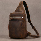 mens sling shoulder bag, brown leather, perfect for travel