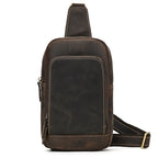 mens sling shoulder bag, brown leather, stylish for daily use