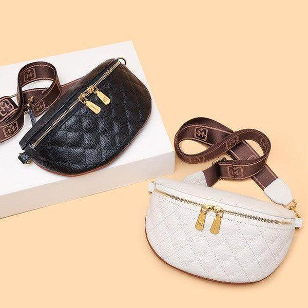 Myra Quilted Genuine Leather Crescent Sling Bag - VacationGrabs