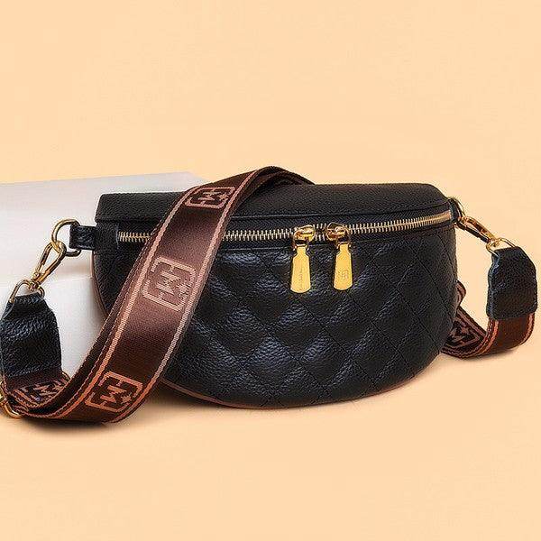 Myra Quilted Genuine Leather Crescent Sling Bag - VacationGrabs