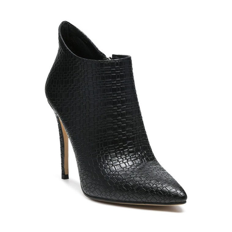 Rag Company black pointed toe stiletto boots with textured leather and high heels for women