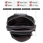 Black quality leather lightweight backpack with multiple secure pockets