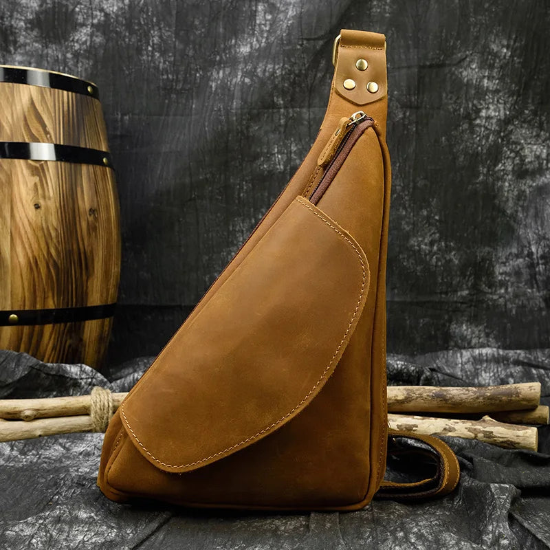Brown leather sling bag with quality leather protection for daily use