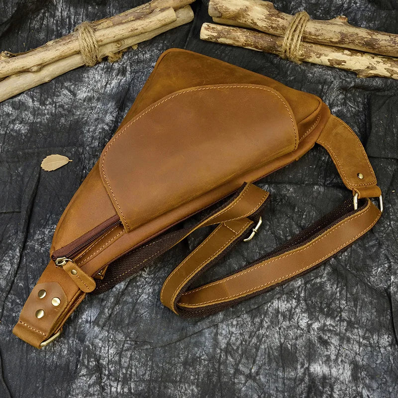 Brown leather sling bag for versatile everyday use with quality leather protection