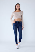 Women's dark blue skinny pants jeans, versatile style for casual wear