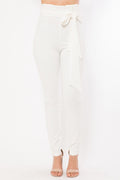 Women's white skinny pants jeans with a stylish tied waistband