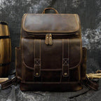 Stylish duffel bag for vacation made from durable brown leather with multiple storage pockets