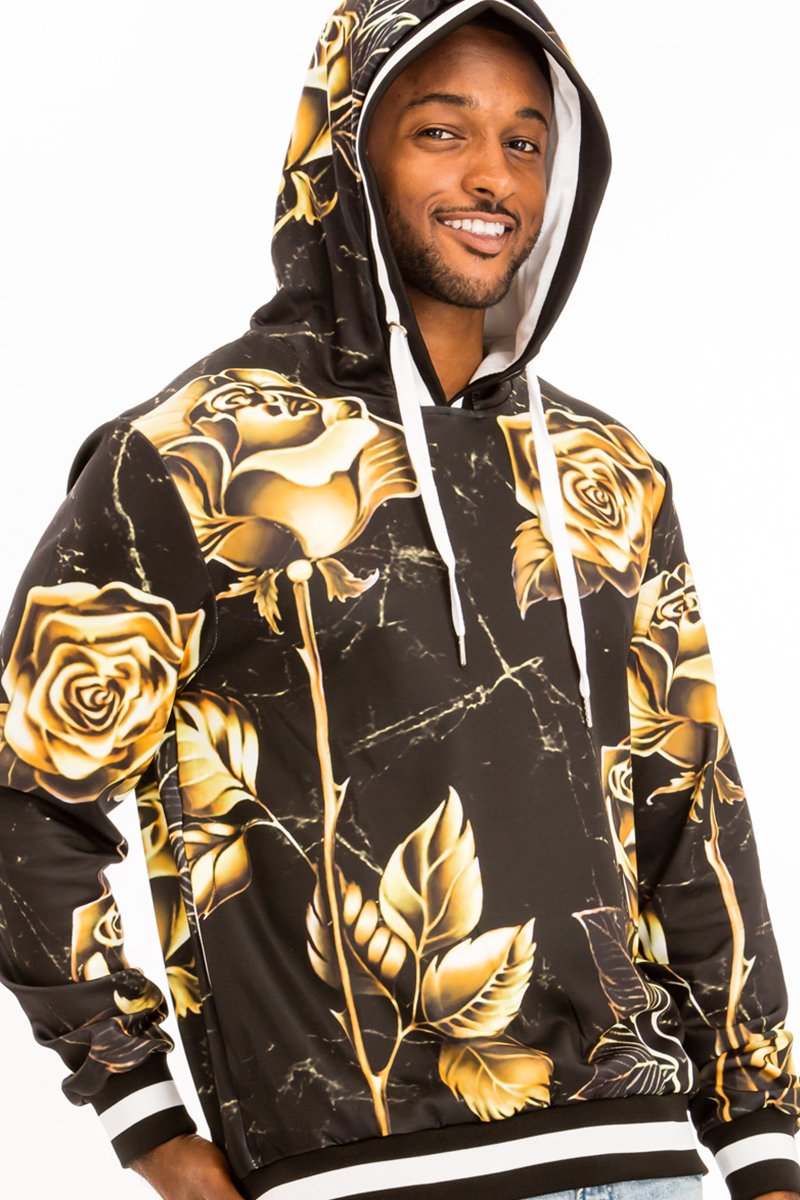Men's black floral rose print sweat set from Lime Milo, stylish and comfortable
