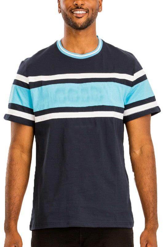 WEIV Men's Three Stripe Shirt in Navy with Blue and White Stripes for Casual Wear