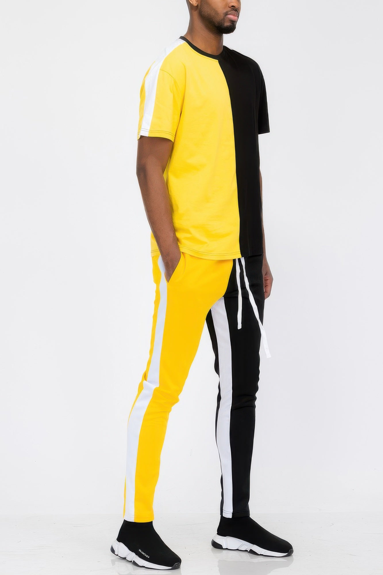 Men's yellow and black track pants, comfortable and stylish for casual wear