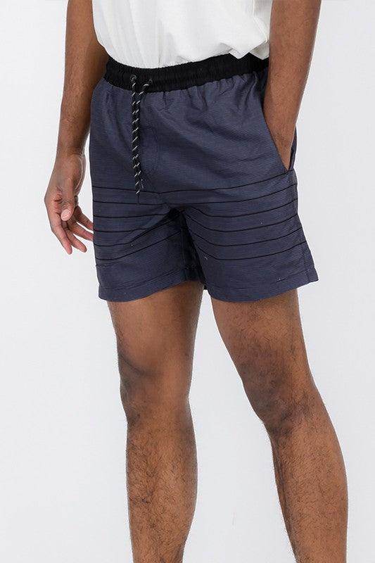 WEIV Men's Swimwear in Navy Blue with Horizontal Stripes for Vacation Beachwear Mens