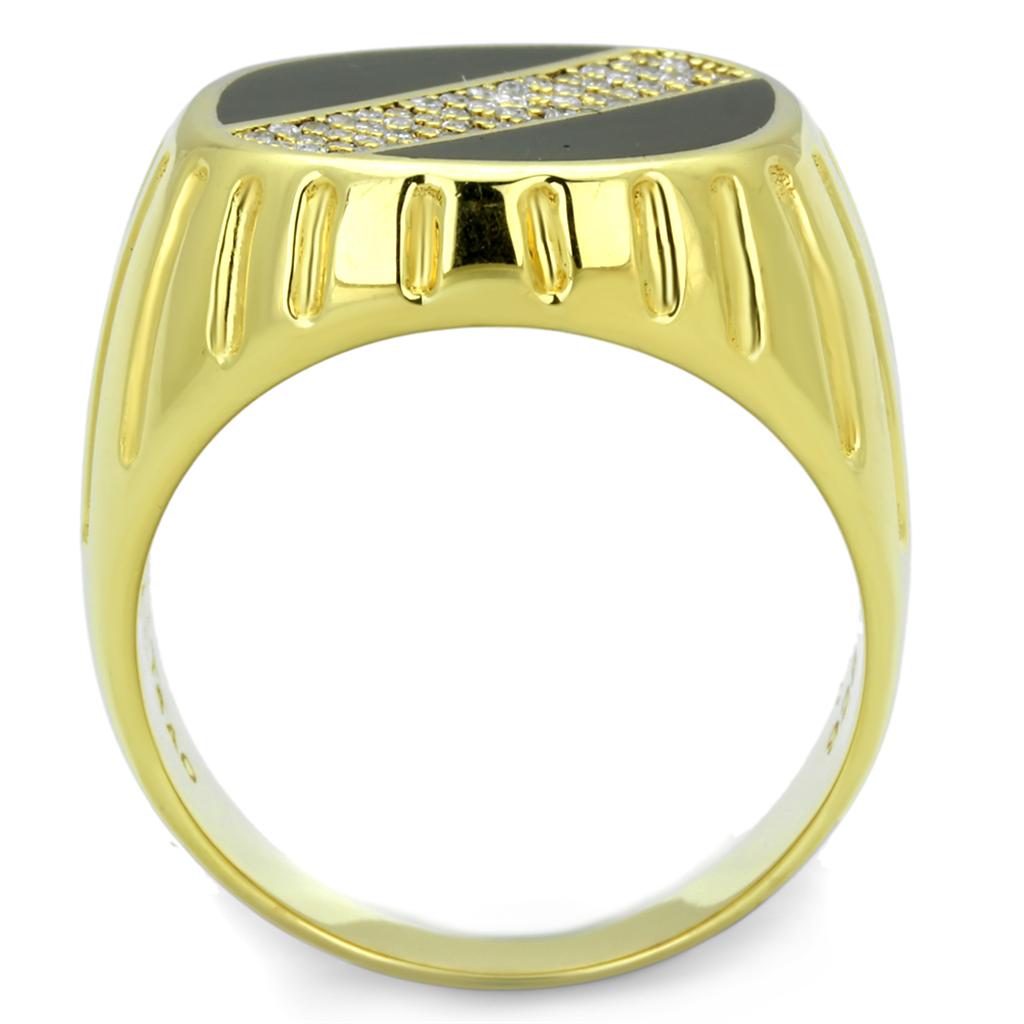 Gold Men's Ring with Black and Stone Accents from VacationGrabs, featuring vacation style 925 sterling silver jewelry for men