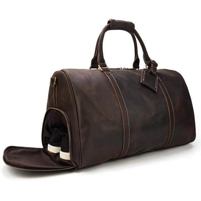 VacationGrabs Brown Duffel Bag with Separate Shoe Compartment, perfect carryon luggage bags for travel