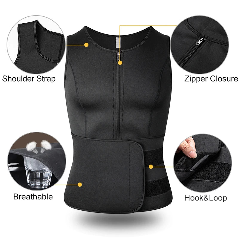 Men's black waist corset trainer, breathable material for fitness