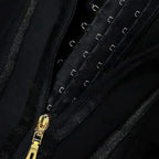 Black waist corset trainer with zipper and hook closure for body shaping