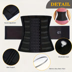 Black waist corset trainer with breathable mesh and steel support