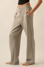 Women's waist high pants in gray, lightweight fabric for casual wear