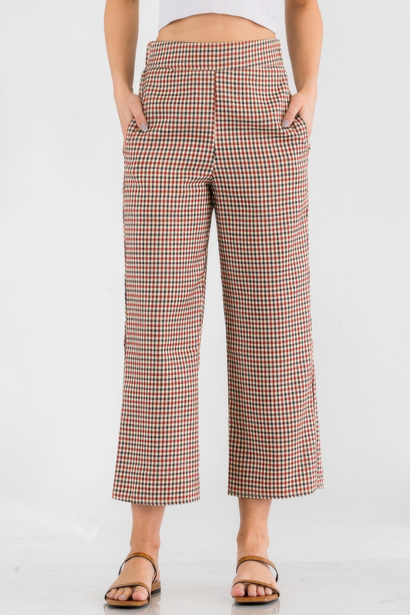 Women's checkered waist high pants for casual summer wear