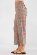 Women's waist high pants in plaid, perfect for casual outings